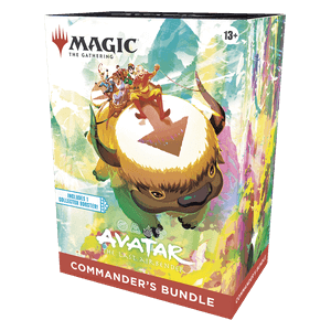 Avatar: The Last Airbender Commander's Gift Bundle - English

Inhalt:
✅ 9 Play Booster
✅ 1 Collector Booster
✅ 3 Borderless Commander-Staples (Sol Ring, Arcane Signet, Swiftfoot Boots)
✅ 2 Borderless Klassiker-Zauber (aus 10 möglichen)
✅ 15 Foil-Länder (5 Full-Art)
✅ 15 Non-Foil-Länder (5 Full-Art)
✅ 1 Avatar-Click-Wheel-Lebenspunktezähler
✅ 1 Aufbewahrungsbox

AVATAR KARTEN vorbestellen kaufen
